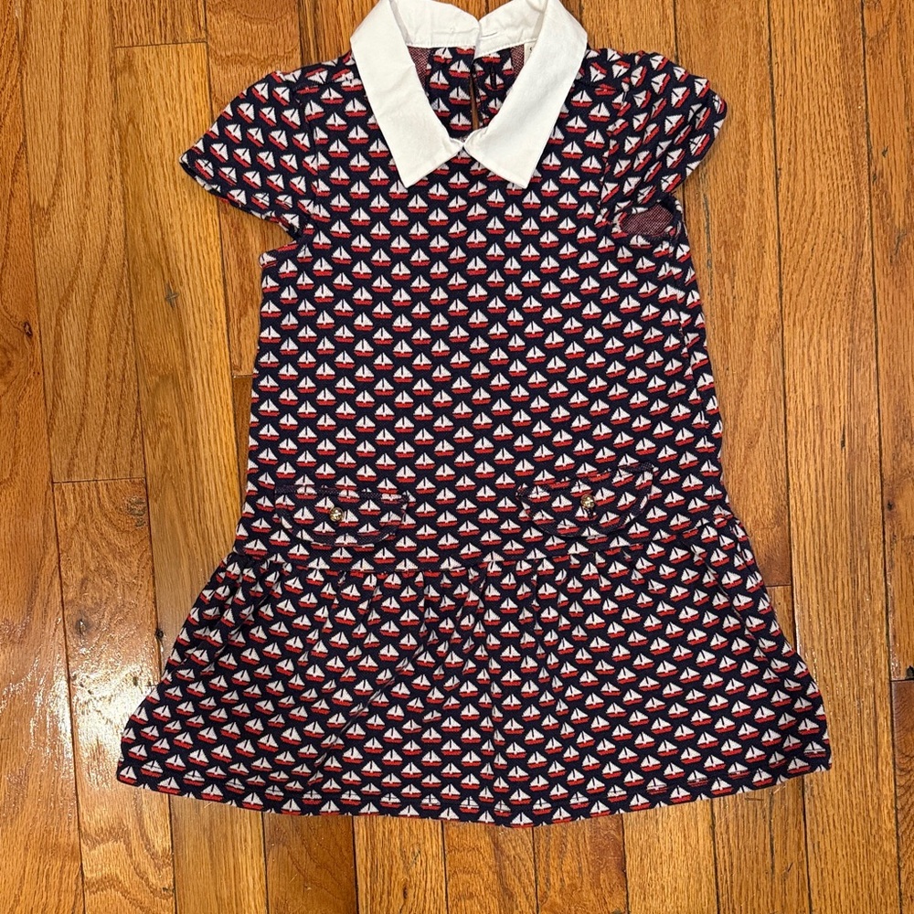 Janie and Jack Navy Sailboat Dress with White Collar